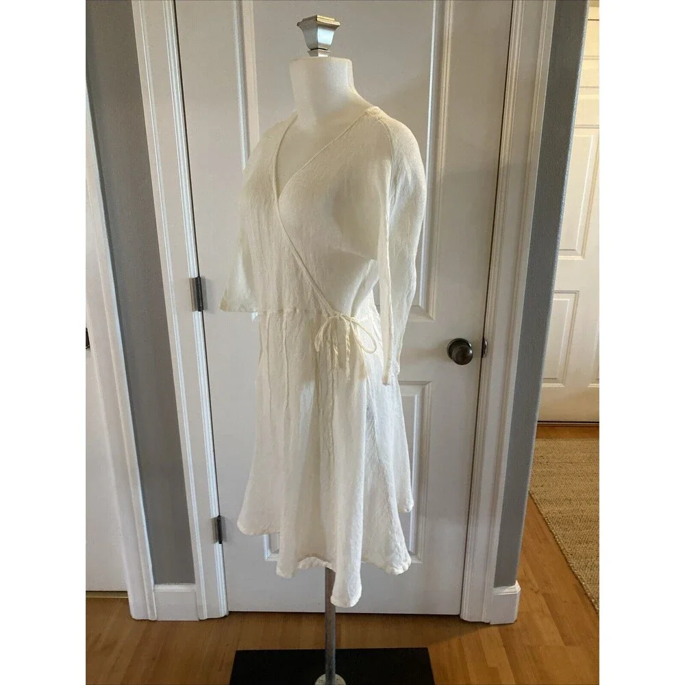 Home Frocks Linen Size M‎ Lagenlook Ivory Wrap Guaze Dress
